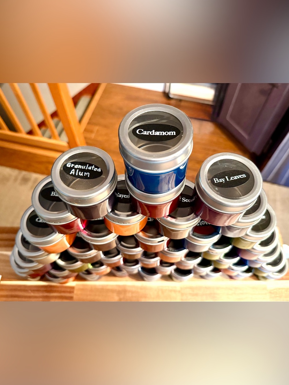 43 Multi-Colored Magnetic Spice Jars With Clear Window Lids